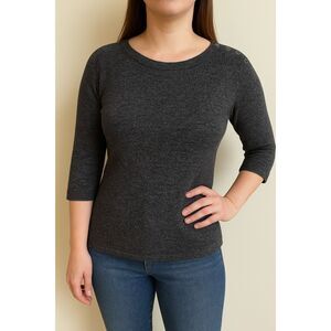 Talbots Grey 3/4 Sleeve Sweater S Cotton Neutral Classic Casual Modest Capsule